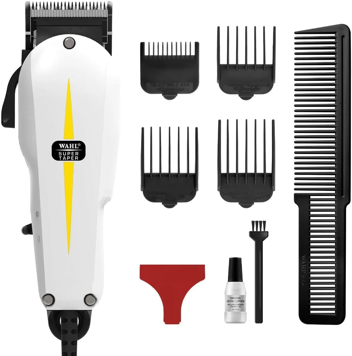 Super Taper Hair Trimmer with 4 Attachment Combs, White, 0.62 Kg