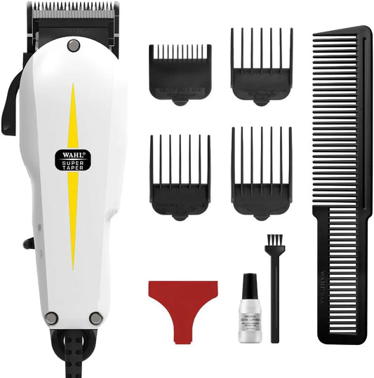 Super Taper Hair Trimmer with 4 Attachment Combs, White, 0.62 Kg