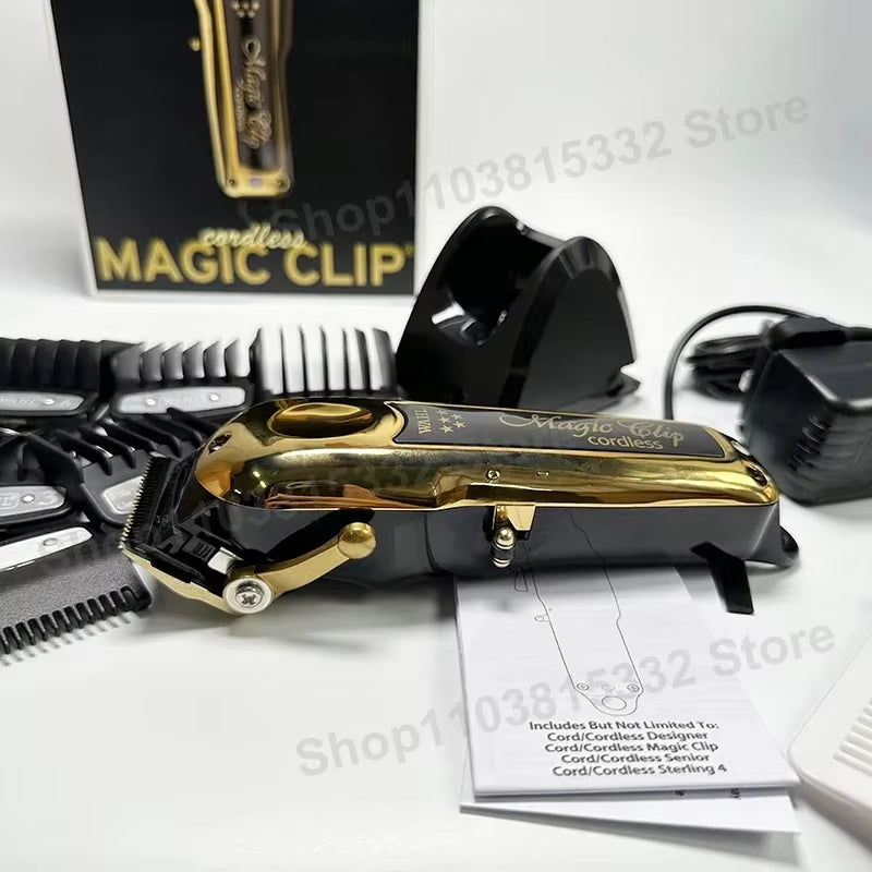 Original Wahi 5 Star 8148 Gold Magic Clip Gold Limited Edition Professional Cord/Cordless Hair Clipper with Charging Base