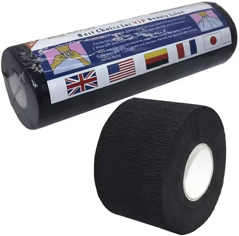 - 10 Black Disposable Neck Barber Neck Tape Protection Paper Strips Paper Neck Ruffle Roll (Pack of 10)