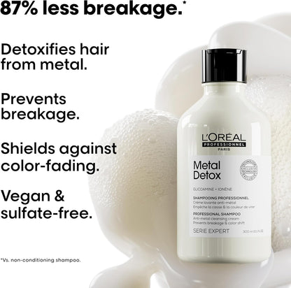 L’Oréal Professionnel Metal Detox Shampoo, Protects Coloured Hair from Damage, for Smooth, Strong and Shiny Looking Hair, Rich & Creamy Texture, Serie Expert, 300 Ml