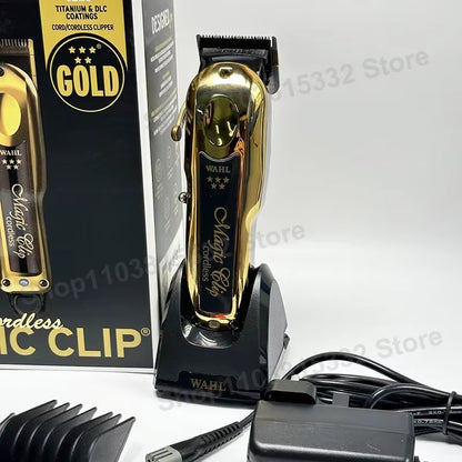 Original Wahi 5 Star 8148 Gold Magic Clip Gold Limited Edition Professional Cord/Cordless Hair Clipper with Charging Base