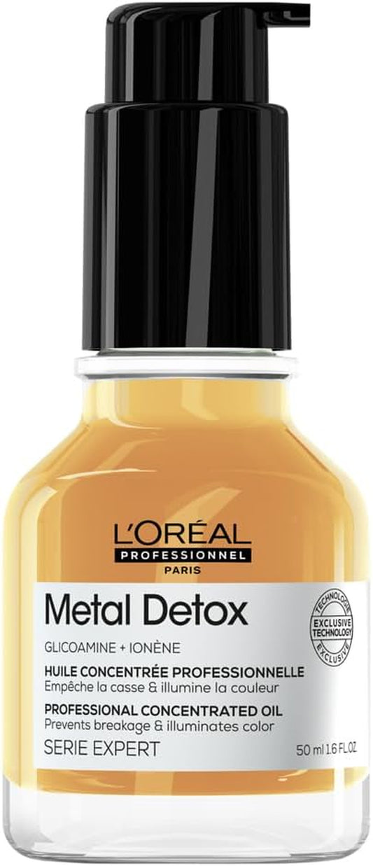 L’Oréal Professionnel Metal Detox Concentrated Oil for Soft, Shiny, Silky Hair, Fast-Absorbing Lightweight Concentrated Texture, Daily Leave-In, for All Hair Types, 50 Ml