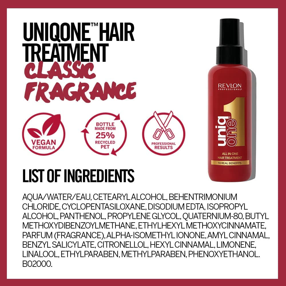 Uniqone Hair Treatment, Moisturizing Leave-In Hair Treatment, Repair for Damaged Hair, Hair Treatment, Classic Fragrance – 150 Ml