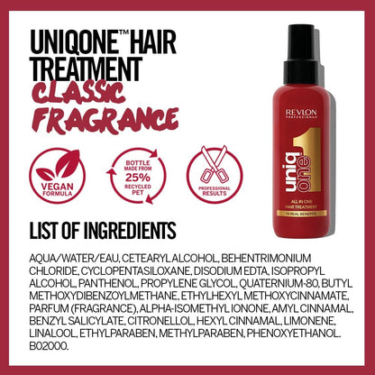 Uniqone Hair Treatment, Moisturizing Leave-In Hair Treatment, Repair for Damaged Hair, Hair Treatment, Classic Fragrance – 150 Ml